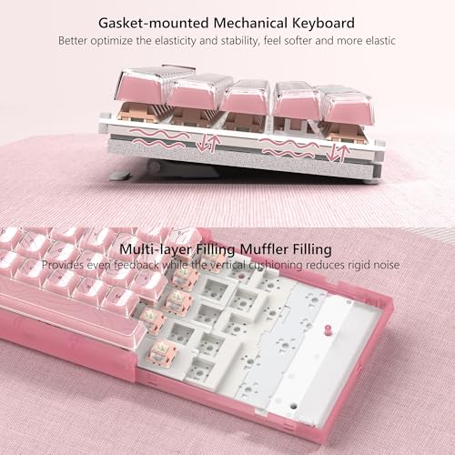 Image of Womier 60% Gaming Keyboard Pink, QMK /VIA Creamy Mechanical Keyboard Topographic, Hot Swappable Gasket Mount RGB Wired Key Board & Translucent Keycaps(VK66 PRO)