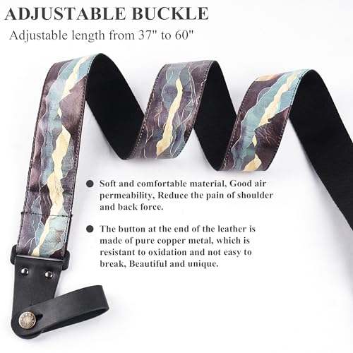 Image of Adjustable Guitar Strap Includes 2 Strap Locks & 2 Matching Picks & 1 Picks Holder & 1 leather Strap Button.