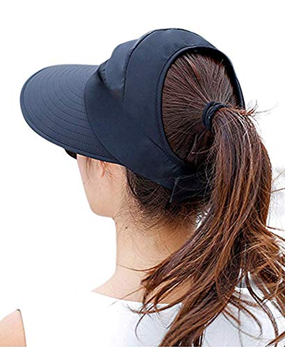Women's Sun Hats Foldable Wide Brim Roll Up Open Top Hat UV Protection Visor Caps for Summer Beach Golf Fishing Outdoor Navy - Thumbnail 2