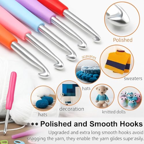 Image of KRENZ Crochet Kit for Beginners Adults, Crochet Kits Include Yarn, 59pcs Crochet Starter Kit for Beginners Kids,Ergonomic Crochet Hooks 2.0-6.0 mm, Lace Steel Needles 0.6-1.9 mm (Pink Pouch)