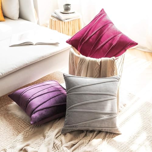 Image of Khooti Velvet Striped Cushion Cover Pack of 1-24 inch x 24 inch / 61 x 61 cm | Pink | Soft Pillow Covers Cushion Case for Sofa Bedroom Livingroom Chair Car, Cushion Cover with Zig Zag Pattern