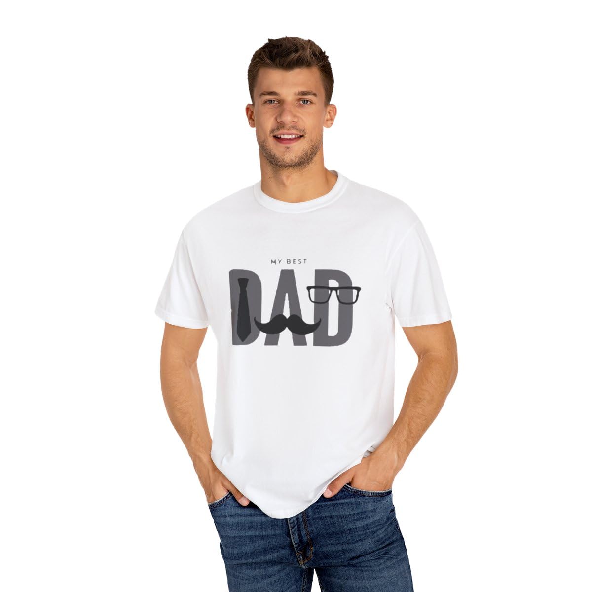 apsra retail Men's My Best Dad T-Shirt - Funny, Casual Cotton Tee with Tie and Mustache Graphic-picture-56