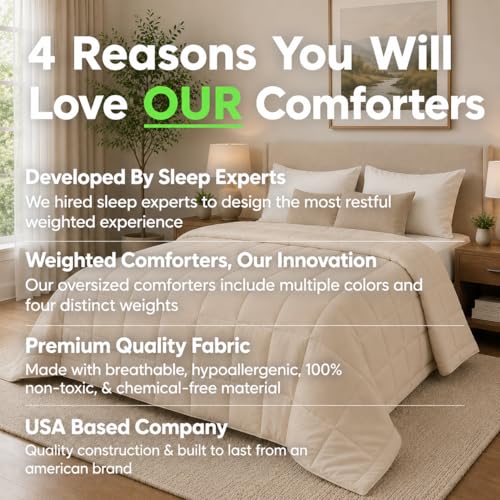Image of HomeSmart Weighted Comforter Queen Size 40lbs - 3 X More Fluffy Than A Weighted Blanket, Breathable Soft Fabric, Heavy, Light Beige