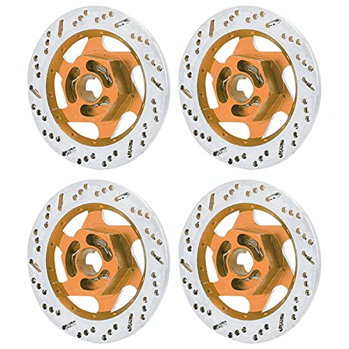 Masyrt Universal Aluminum Alloy 4PCS RC Car Brake Disc with 1/10 Metal Hex Adapter for Remote Control Cars - High Performance Accessory (Gold)