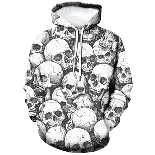 BOVOSHA Sweat à Capuche Halloween Pour Garçon – Motif Squelette 3D – Manches Longues Et Poche – Tissu Doux Et Chaud