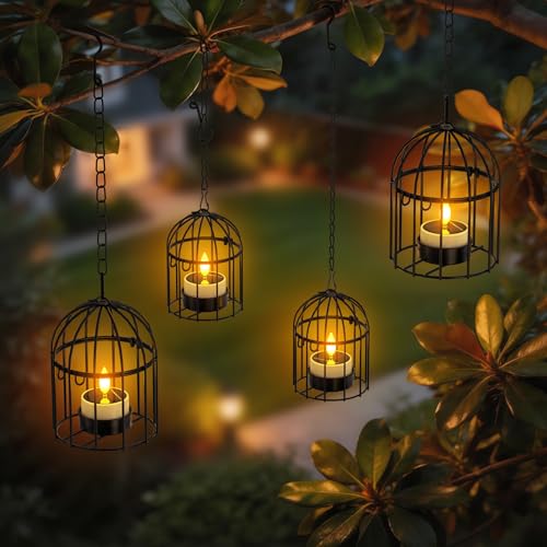 SoulBay Lanternes suspendues avec lumières solaires brillantes - 4 pièces (2 grandes, 2 petites) Bougies solaires étanches pour l'extérieur, lumières de...
