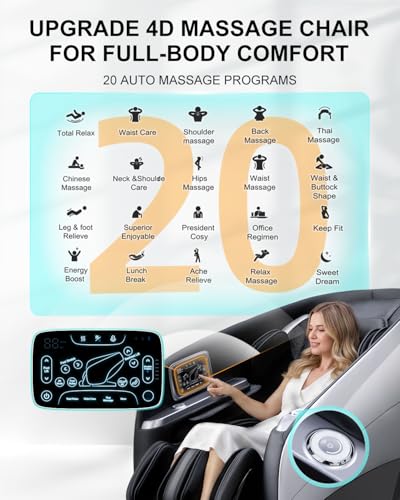 Image of Massage Chair Full Body,4D Zero Gravity Massager Recliner with Touch Screen Controller, SL-Track Heating, Foot Massage, Auto Modes, Bluetooth Speaker, Black