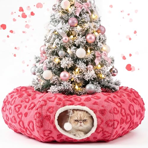 Novabright Valentines Day Cat Tunnel Bed 2.6ft x 2.6ft x 10in Pet Donut Tunnel Foldable Pet Cave Toy...