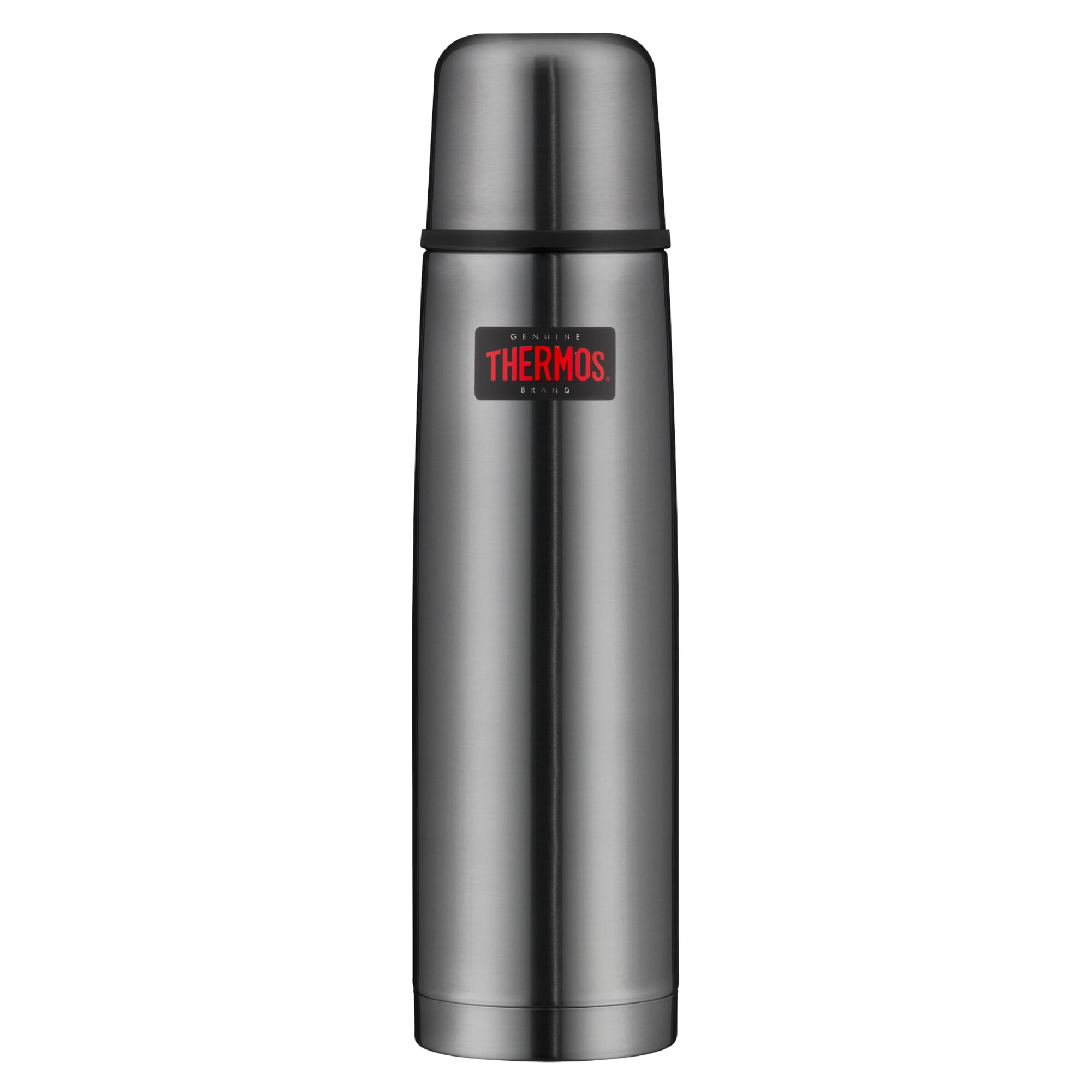 THERMOS LIGHT & COMPACT Thermosflasche 1,00 l, 24 h heiß, stone grey | 24 h kalt, mit Trinkbecher, absolut dicht, zerlegbarer Automatikverschluss, Edelstahl-Isolierflasche, grau glänzend