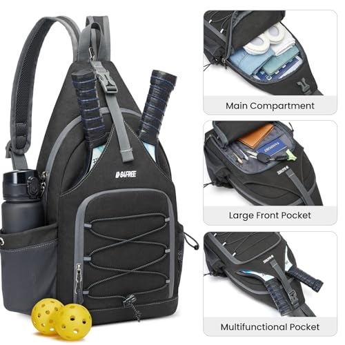 G4Free Pickleball Bag, Men's and Women's Pickleball Backpack, Adjustable Crossbody Sling Bag, Lightweight Ball Paddle Backpack,Black — view 3