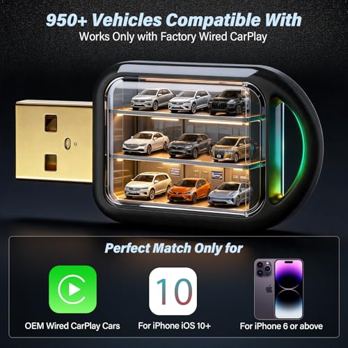 Image of Wireless CarPlay Adapter for Apple iPhone - Convert Wired to Wireless Car Play, Mini & Gold-Plated Connector, A8 Chip, Quick Auto Connect, USB A /C Plug and Play, for iPhone iOS 10+ & Cars from 2016+