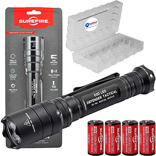 SureFire E2D Defender E2DLU-T 1000 Lumens Tactical Single-Output LED Flashlight Bundle with 4 Extra CR123A Batteries and a LightJunction Battery Case