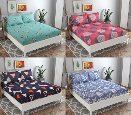 Image of HOMEKART Prime+ Combo Pack of 4 Double Bedsheets with 8 Pillow Covers|120 TC Soft Brushed Microfiber -Long Lasting & Wrinkle Free - 220 x 218 Cm Or 7ftx7ft, Beige Green & Blue