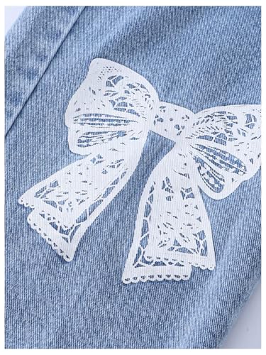 WDIRARA Girl's Bow Print Asymmetrical Waisted Baggy Jeans Ripped Wide Leg Denim Pants4