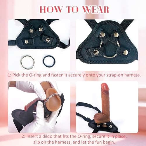 Image of Strap On Wearable Harness for Dildo Play, Adjustable Waist & Hip Strap-On Dildo Holder with Interchangeable Metal O-Rings for Women Men Lesbian Gay Couples Vaginal & Anal Play (Black)
