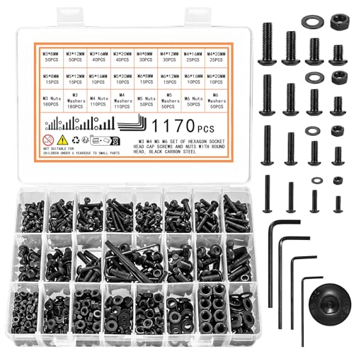 image for QOOSIKICC 1170 Pcs M3 m4 m5 m6 Metric Bolts and Nuts Assortment, Assor