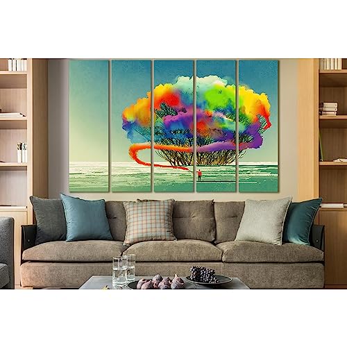 Impression sur toile ZELLART tableau 5 panneaux salon multicolore 150x100cm