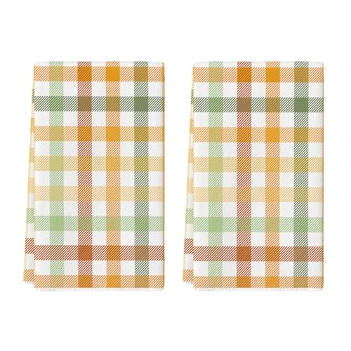 Artoid Mode Colorful Stripes Fall Kitchen Towels Dish Towels, 18x26 Inch Farmhouse Check Decoration Hand Towels Set of 2