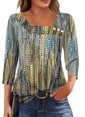 Image of LOMON Womens 3 /4 Length Sleeve T Shirts Asymmetrical Neck Tops Business Blouses for Women Fashion 2026