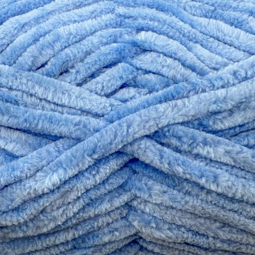 Image of Cuddly Velvet Chenille Yarn, Super Soft Bulky, Blue, 3-Pack