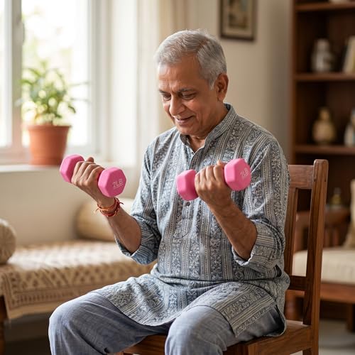 Image of KAKSS Neoprene Dumbbell Set of 2 (2 lb / 0.9 Kg Each), Pink Hex Dumbbells with Cast Iron Core and Non-Slip Coated Grip, Hand Weights for Home Workout Equipment and Gym Dumbbell for Women and Men