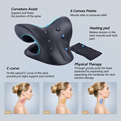 Image of Cozyhealth Neck Stretcher for Neck Pain Relief, Heated Cervical Traction Device Pillow with Graphene Heating Pad, Neck and Shoulder Relaxer for TMJ Pain Relief and Cervical Spine Alignment (Black)