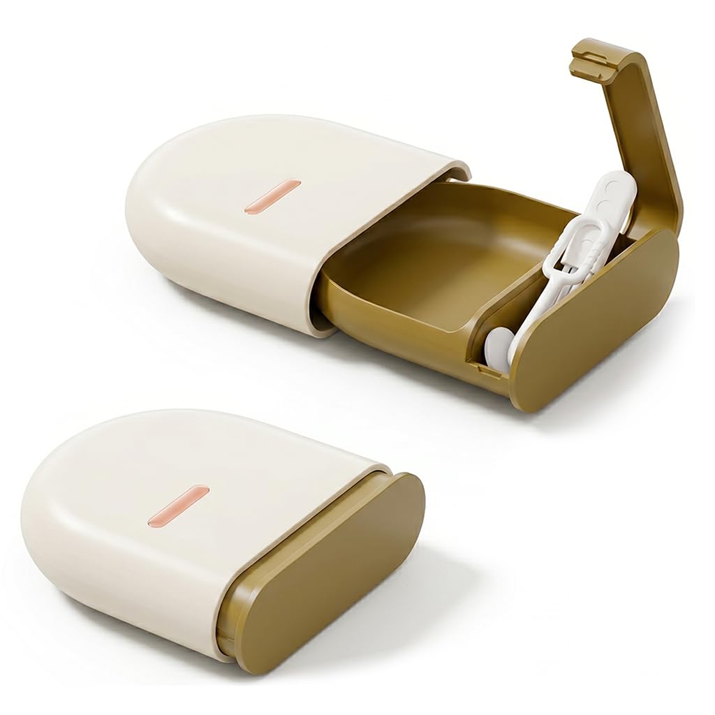 Dental Retainer Case, Pull-Out Invisible Mouthguard Case, Portable Denture Cleaning Organizer with Vent Holes-Beige-picture-10
