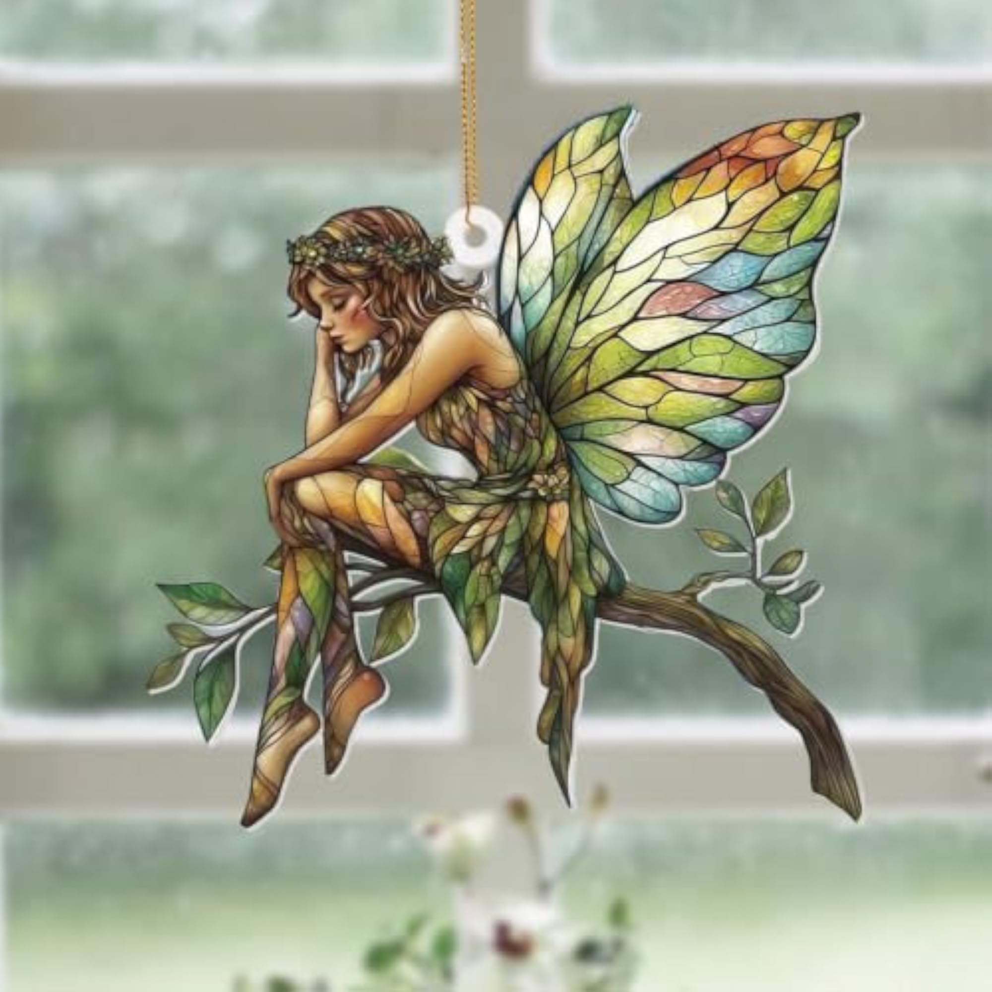 Sun Catcher Stained Glass Style Fairy Hanging Decor