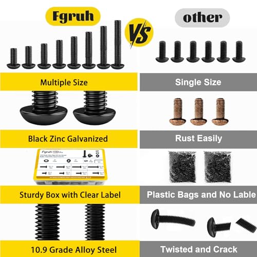 Image of 1080PCS M3 Screws Assortment Kit, M3x6 /8 /10 /12 /16 /20 /25 /30 mm Hex Button Head Screw, Nuts & Washers Assorted Set - 10.9 Alloy Steel Black Zinc Plated Bolts for 3D Printer, DIY