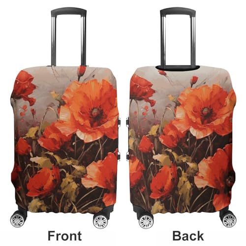 Oil Painting Red Flower Luggage Cover Dustproof Travel Suitcase Cover Elastic Suitcase Protector M Luggage Sleeves Fit 19-32 Inch Luggage3