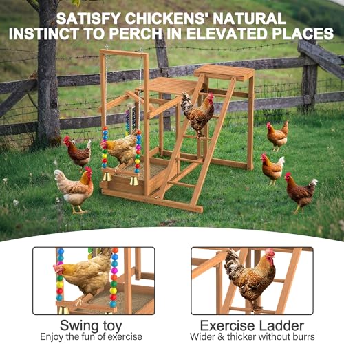 Image of Chicken Perch with Swing Xylophone Removable Feeder /Bath Wooden Roosting Bar Toy for Farms Easy to Clean