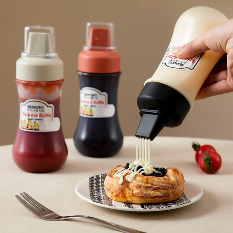 Uneedb Condiment Squeeze Bottles 5 Hole Nozzles 11.8oz/350ml Sauce Squeeze Bottle, Ketchup Bottles Squeeze for Ketchup, Sauces, Syrup, BBQ, Kitchen (1pcs: Gray)