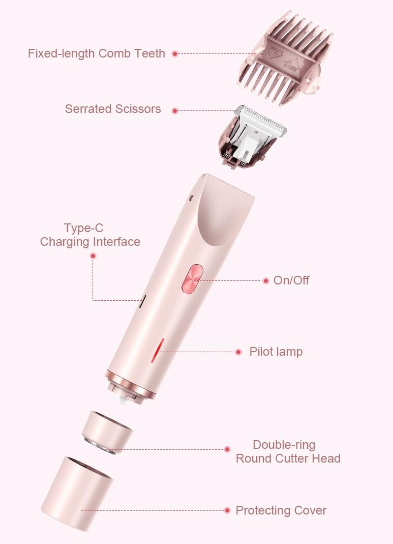 The Trimmie 2.0 By Ezme 2 in 1 Intimrasierer Für Frauen Dual Head Elektrorasierer mit USB-C-Laden, wasserdichter Damenrasierer für Gesicht, Beine und Arme für empfindliche Haut