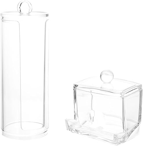 Soporte redondo de algodón, 2 piezas, caja de almacenamiento de hisopos de algodón acrílico, soporte transparente para cosméticos, dispensador de