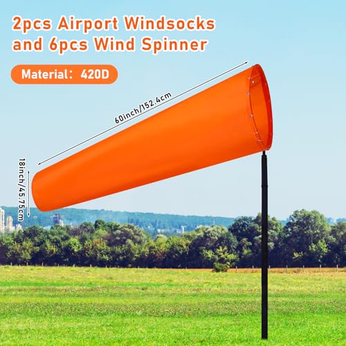 Image of Shimeyao 2 Pcs 18 x 60 Inches Heavy-Duty 420d Nylon Windsock UV & Weather Resistant Wind Sock for Outside with Dual Swivel Clips for Airport Runway, Helipad, and Industrial Sites