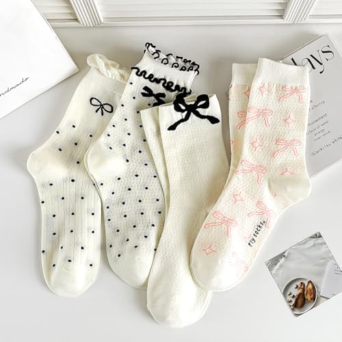 Image of Women's Cute Crew Socks, Casual Athletic Cotton Bowknot Cherry Calf Novelty Socks for Women