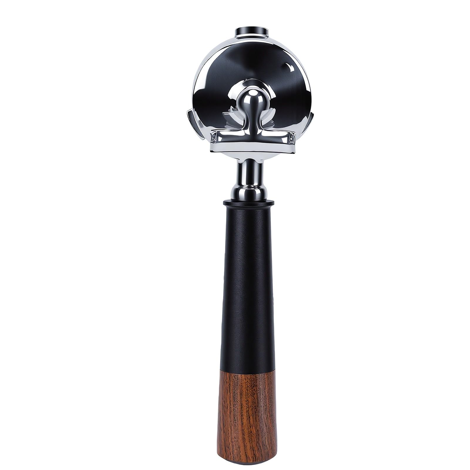 Portafiltro de Acero Inoxidable de 51mm, 3 Orejas para con de Madera de Nogal, Filtro de para Hogar, Oficina y Cafetería (Caño doble con fondo)