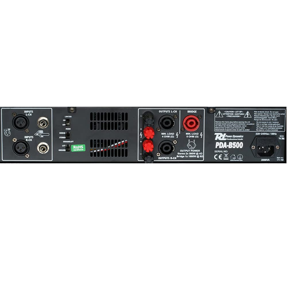 Power Dynamics PDA-B500 - Amplificateur Professionnel, Puissance 500 Watts, Ventilateur Silencieux, Utilisation Mobile, Stéréo ou Bridgé, Idéal pour les Concerts, Fêtes