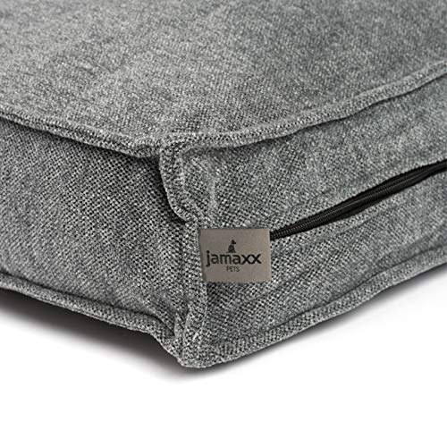 JAMAXX Premium Hundekissen Orthopädische Füllung, Waschbar Bezug aus Edlem Chinelle Stoff, Weiche Kompakte Füllung mit Visco Schaumstoff-Flocken Memory, PDB1003 (L) 120x90, Silver-Grey
