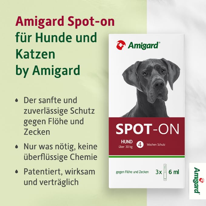 Spot On für große Hunde über 30 kg - Gegen Zecken und Flöhe - Pflanzlich ohne Duftstoffe und Konservierungsmittel - 3er Pack für 3 Monate Schutz