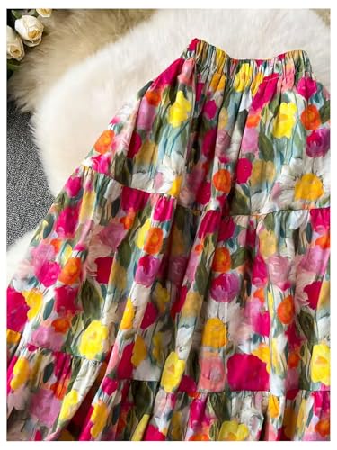 GORGLITTER Women's Boho Flowy Long Skirts Floral Ruffle Hem Swing A Line Maxi Skirts Casual Concert Outfits3
