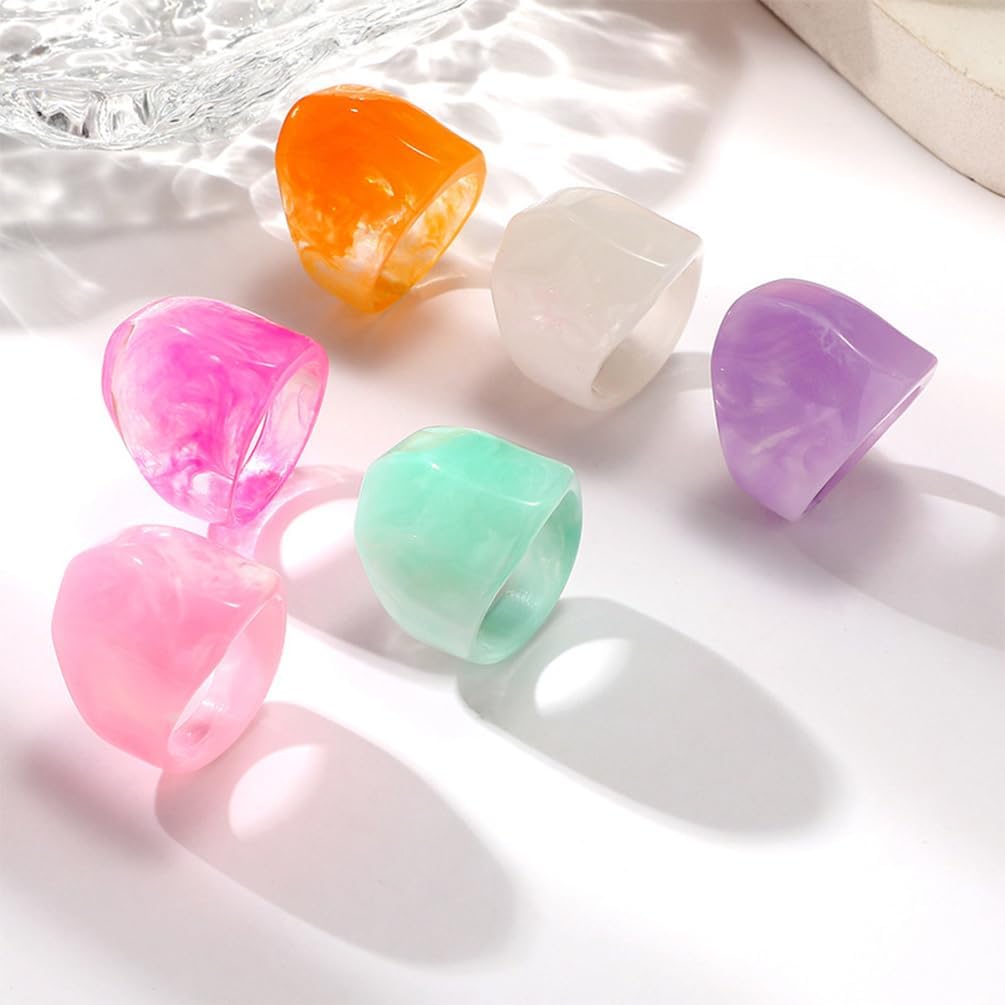 6Pcs Chunky Colorful Resin Stackable Knuckle Rings Set for Women Fashion Rainbow Acrylic Stack Thumb Ring Pack Aesthetic Statement Finger Jewelry Accessories - Image 4