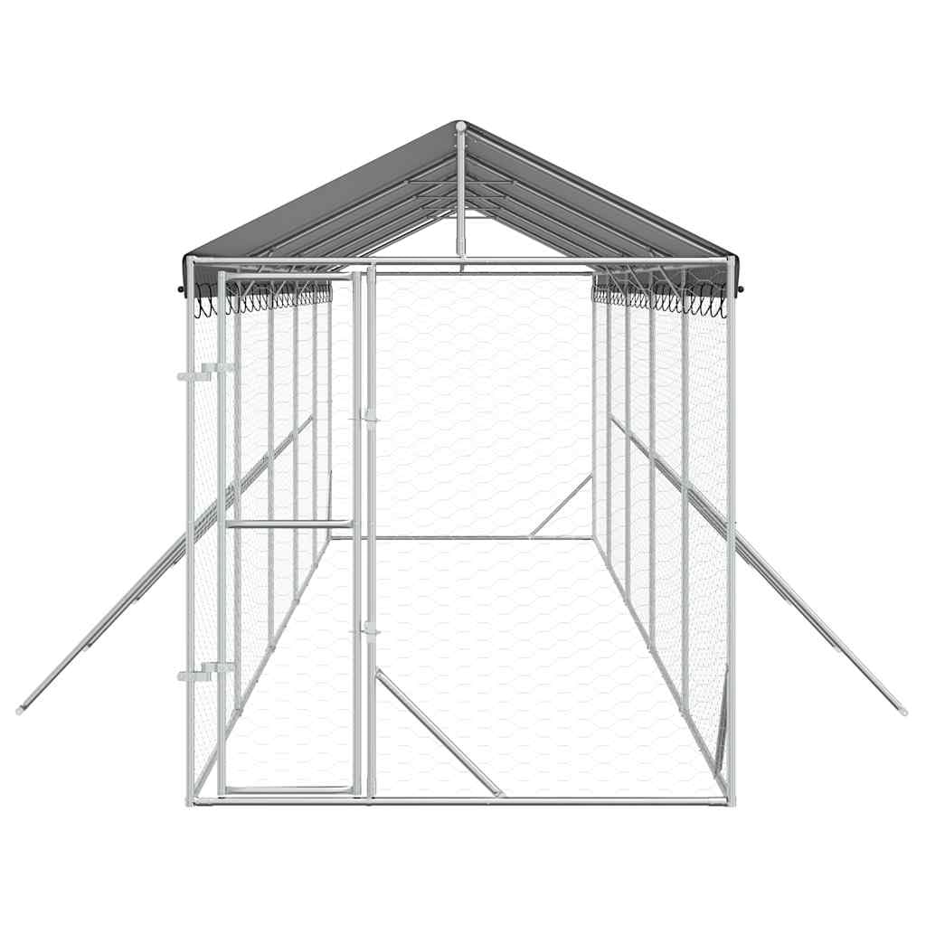 Perrera para perros con techo de acero galvanizado plateado, 2 x 10 x 2,5 m, resistente a la intemperie, plegable, con puerta con cierre, ideal para cachorros, jardín, camping, terraza y