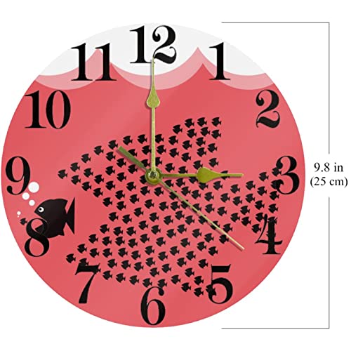 Horloge murale rose 25,4 cm ronde et silencieuse Poisson pour bureau