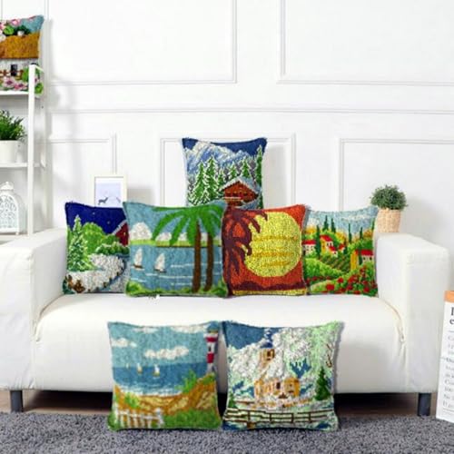 Image of German Shepherd Latch Hook Kits Pillow Color Printed Canvas Cushion Crochet Yarn Needlework Hook Latch Kit DIY Embroidery Pillowcase Rug Cover Home Sofa Christmas Decoration 43x43cm(3)