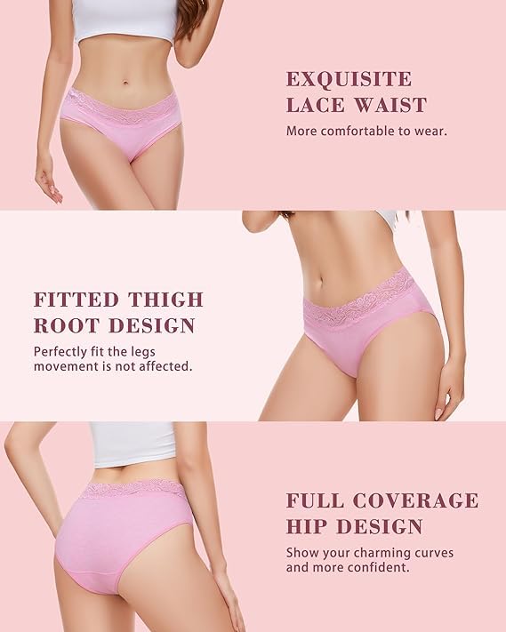 Image of NICSY Women's Panties Full Coverage Soft Touch Cotton Elastane Stretch Lace Underwear Styled Hipster with StayFresh Panty for Women Combo Pack