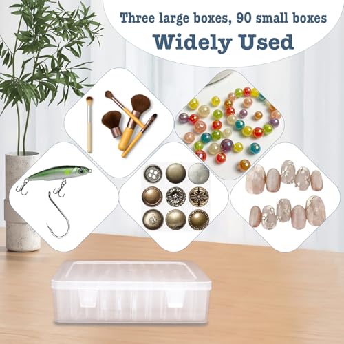 Image of Bead Organizer Box,90Pcs Small Clear Plastic Bead Storage Containers,3 Craft Storage Cases with Hinged Lid,Mini Storage Box For Jewelry Making DIY Bracelet Nails Screws Seeds Small Parts
