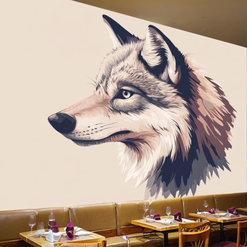 Mural de pared infantil y salón con diseño de lobo gris en gran formato moderno 2