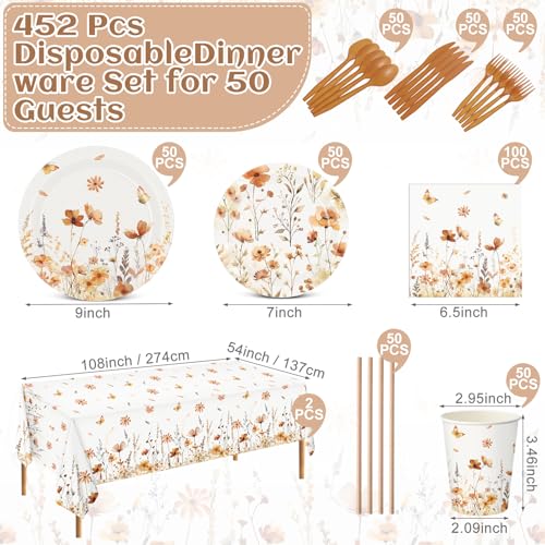 Image of Funnymoom 452 Pcs Fall Wildflower Party Decoration Supplies for 50 Guests