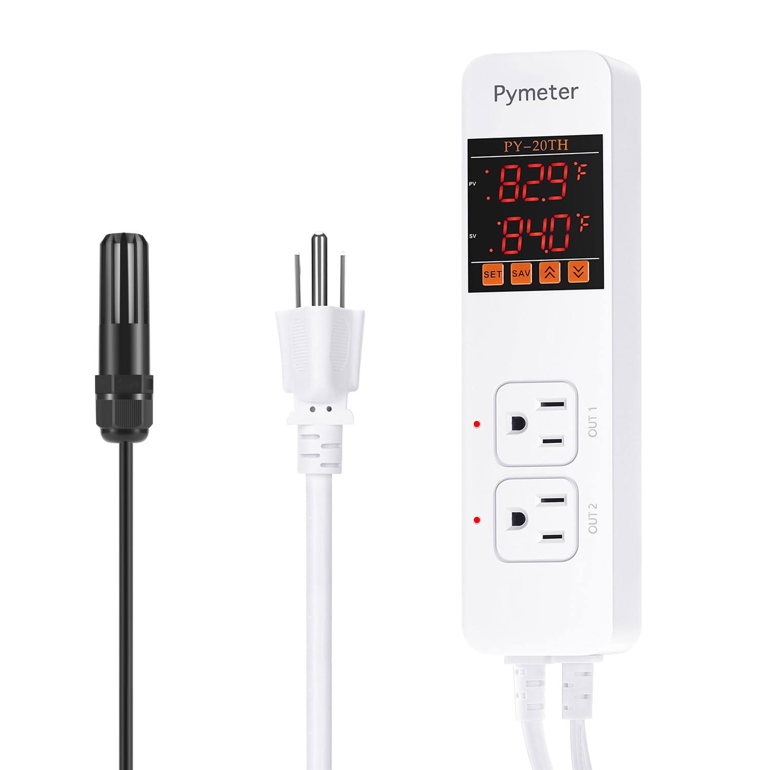 Pymeter PY-20TH humidity and temperature controller with sensor and two outlets